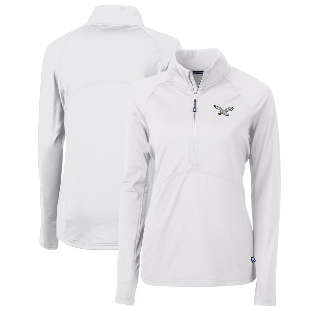 Philadelphia Eagles Cutter & Buck Women's Gridiron Classics Logo Adapt Eco Knit Stretch Recycled Half-Zip Pullover Top - White - NFL