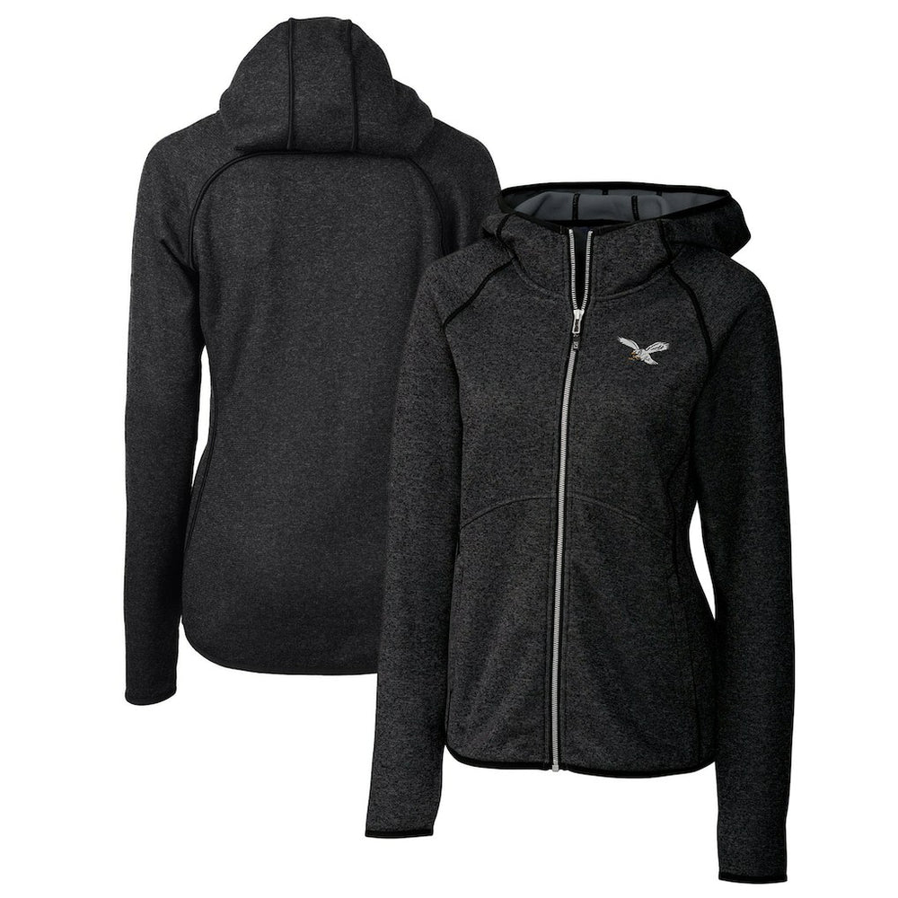 Philadelphia Eagles Cutter & Buck Women's Gridiron Classics Logo Mainsail Sweater-Knit Full-Zip Hoodie - Heather Charcoal - NFL