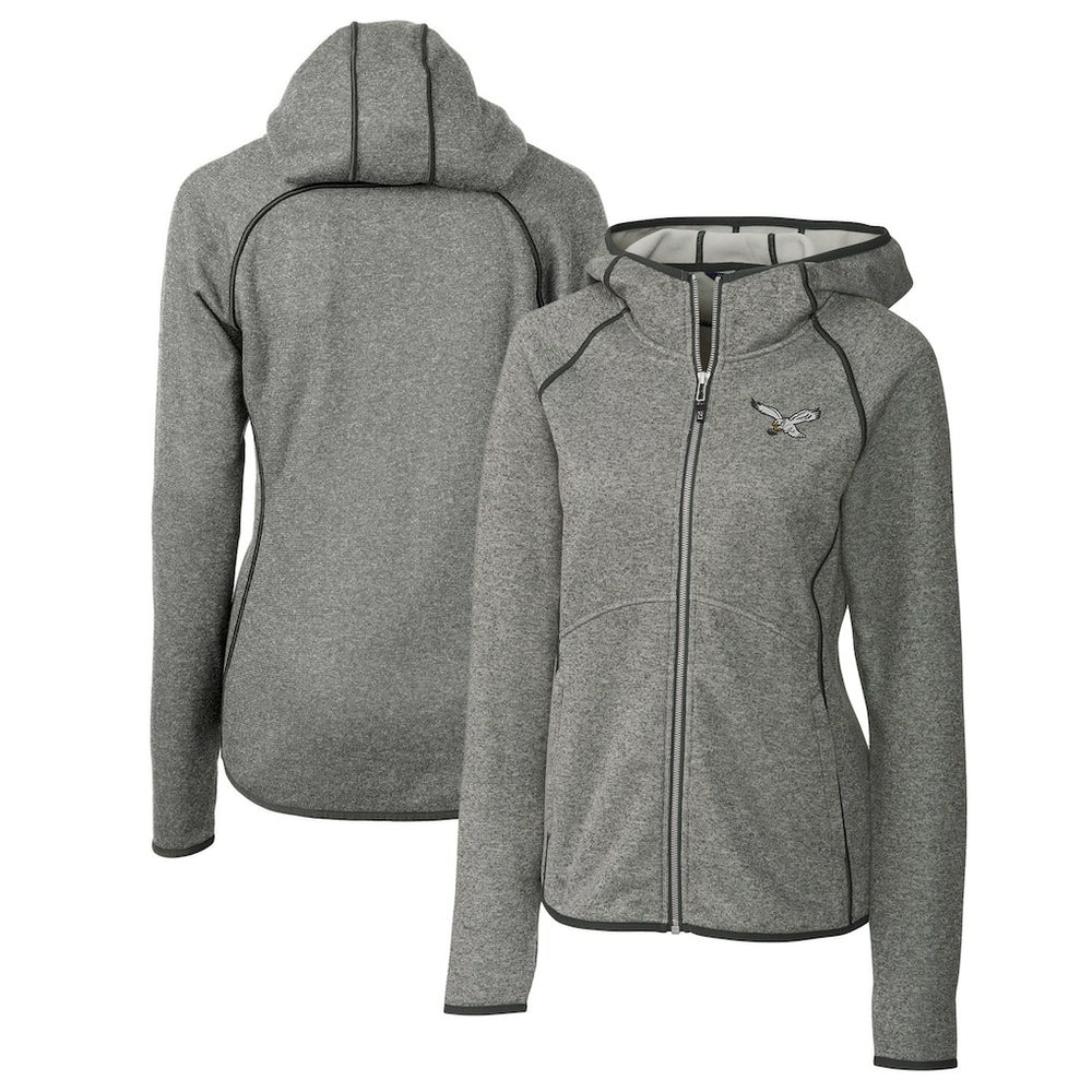 Philadelphia Eagles Cutter & Buck Women's Gridiron Classics Logo Mainsail Sweater-Knit Full-Zip Hoodie - Heather Gray - NFL