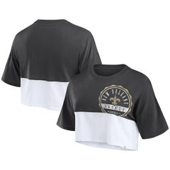 New Orleans Saints Women's Boxy Color Split Cropped T-Shirt - Black/White - Fanatics