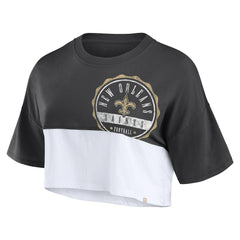 New Orleans Saints Women's Boxy Color Split Cropped T-Shirt - Black/White - Fanatics
