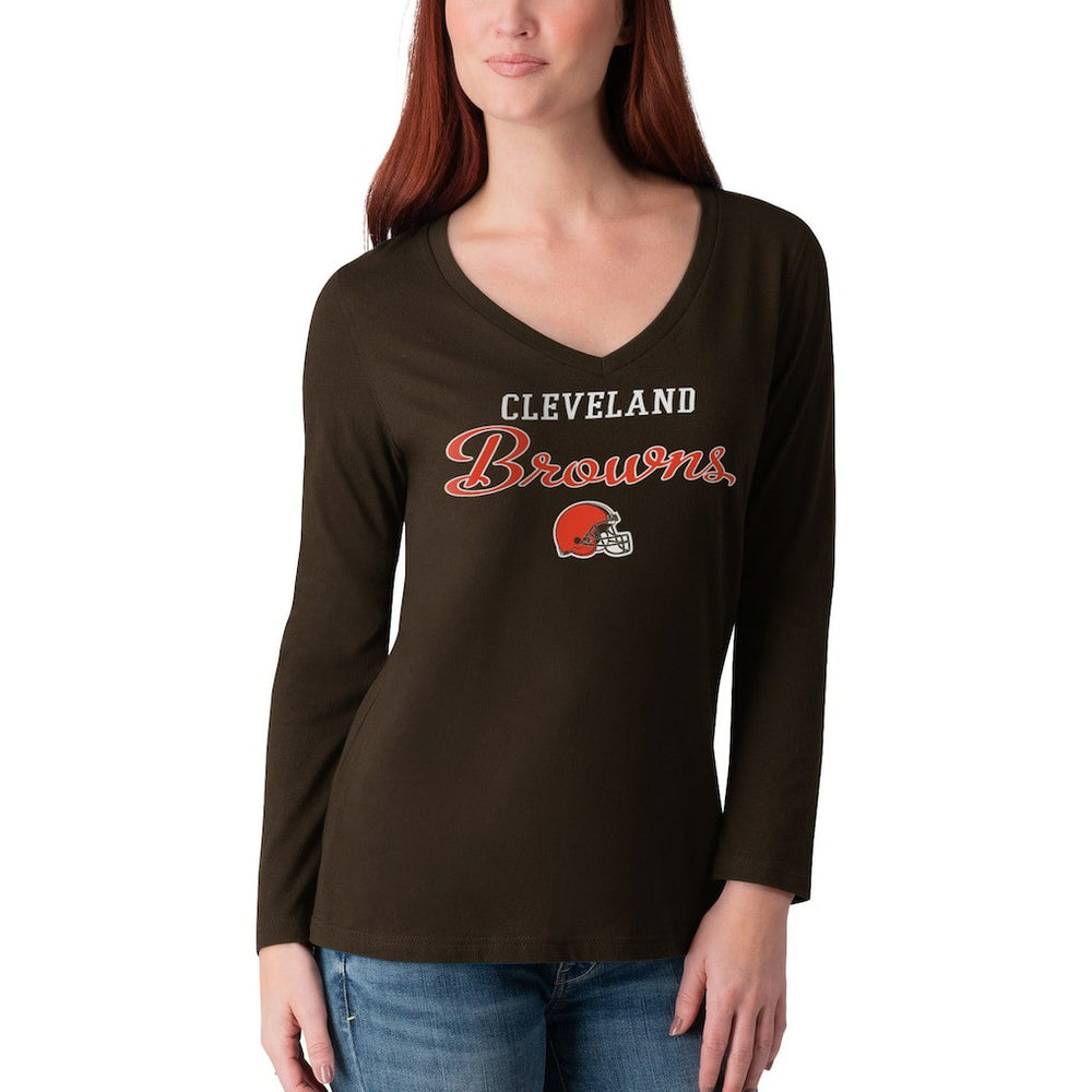 Cleveland Browns G-III 4Her by Carl Banks Women's Post Season Long Sleeve V-Neck T-Shirt - Brown - NFL