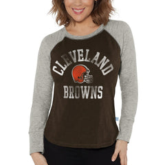 Cleveland Browns G-III 4Her by Carl Banks Women's Waffle Knit Raglan Long Sleeve T-Shirt - Brown/Heather Gray - NFL