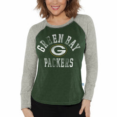 Green Bay Packers G-III 4Her by Carl Banks Women's Waffle Knit Raglan Long Sleeve T-Shirt - Green/Heather Gray - NFL