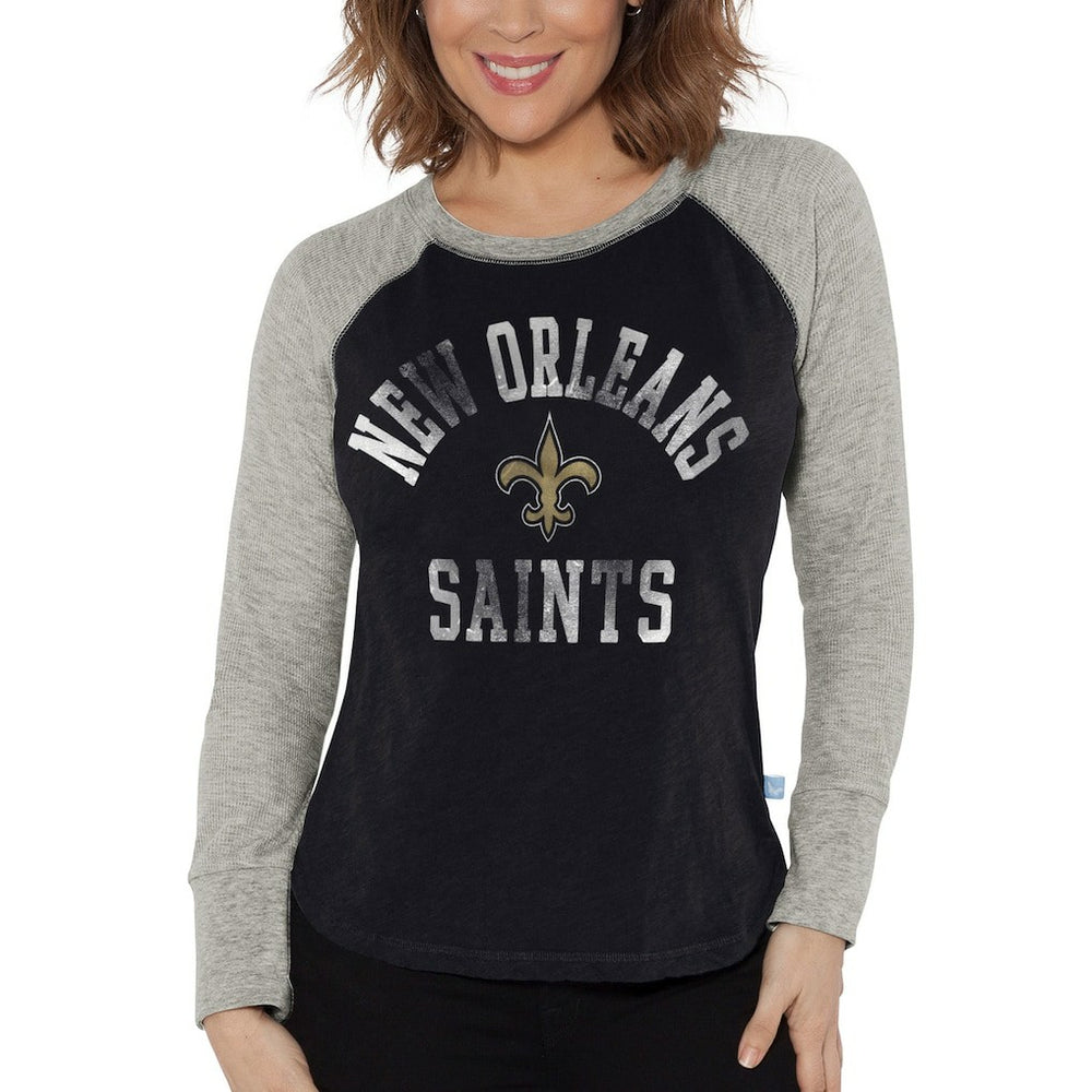 New Orleans Saints G-III 4Her by Carl Banks Women's Waffle Knit Raglan Long Sleeve T-Shirt - Black/Heather Gray - NFL