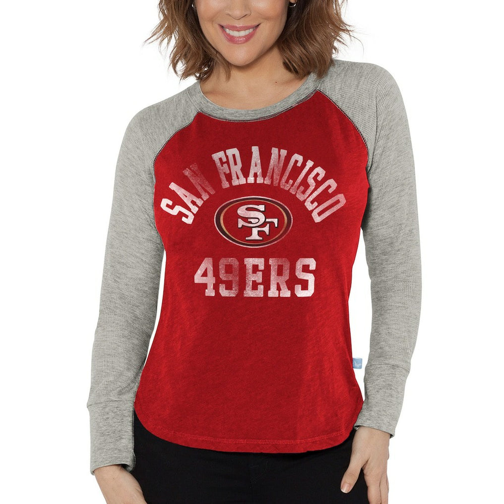 San Francisco 49ers G-III 4Her by Carl Banks Women's Waffle Knit Raglan Long Sleeve T-Shirt - Scarlet/Heather Gray - NFL