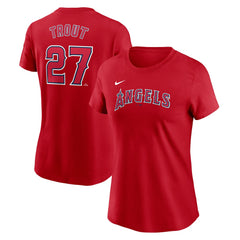 Mike Trout Los Angeles Angels Nike Women's Cooperstown Collection Fuse Name & Number T-Shirt for sale