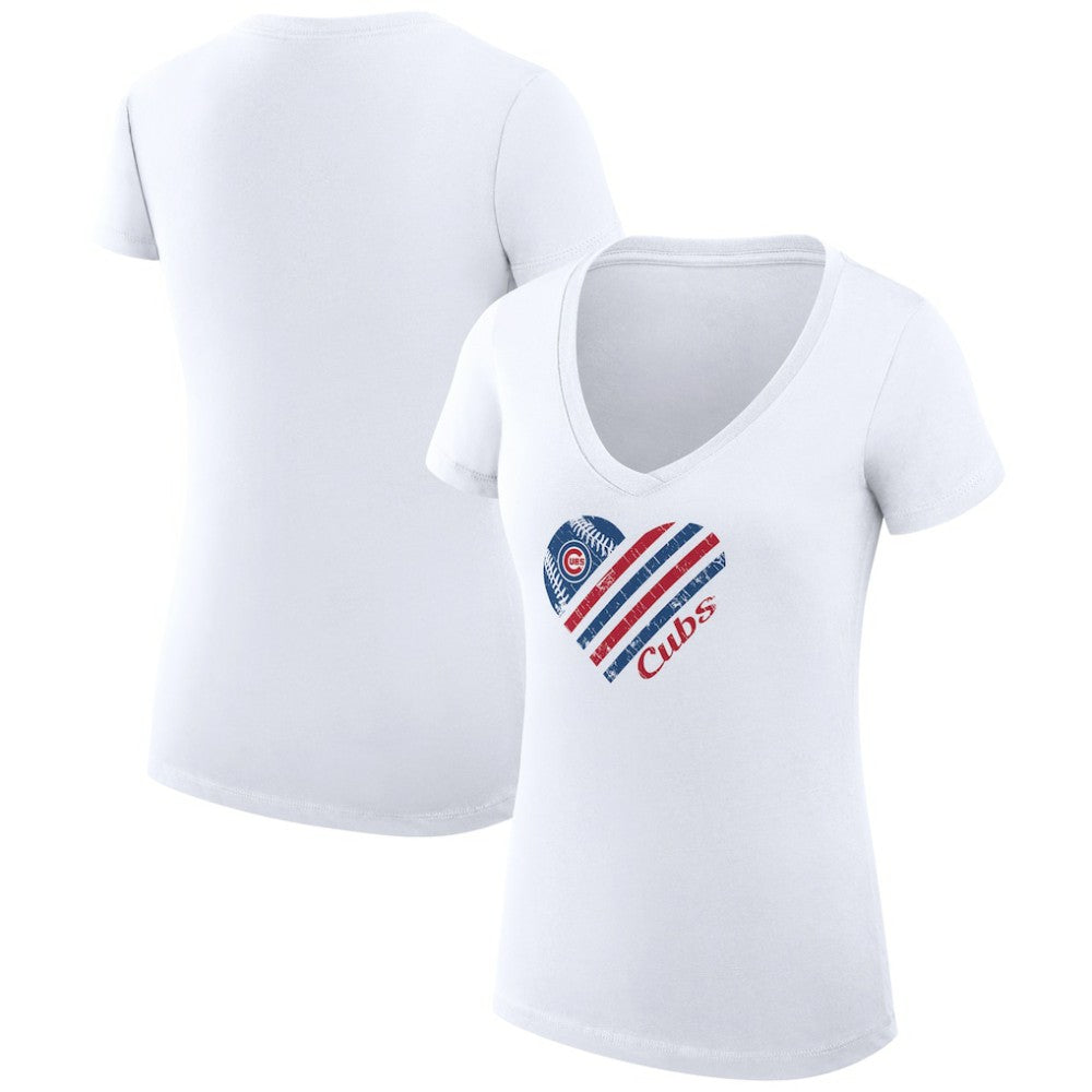 Chicago Cubs G-III 4Her by Carl Banks Women's Super-Slim Fit Lightweight Heart V-Neck T-Shirt Outlet