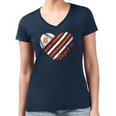 Detroit Tigers G-III 4Her by Carl Banks Women's Super-Slim Fit Lightweight Heart V-Neck T-Shirt for sale