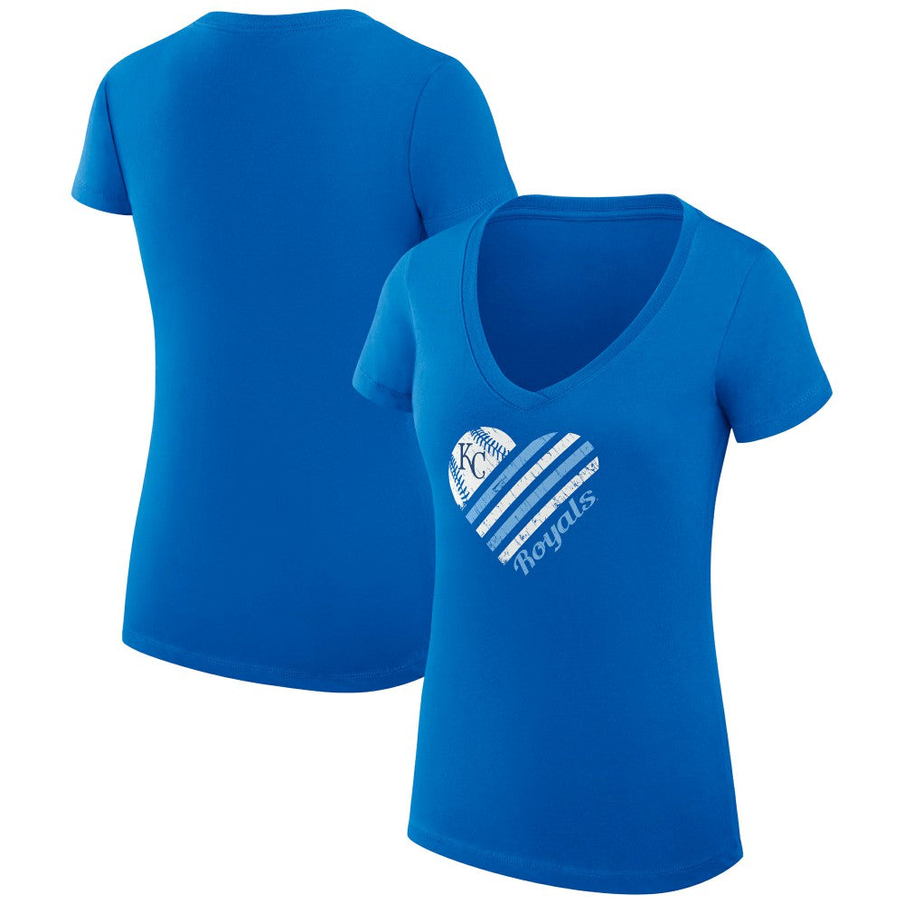 Kansas City Royals G-III 4Her by Carl Banks Women's Super-Slim Fit Lightweight Heart V-Neck T-Shirt for sale