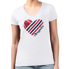 Los Angeles Angels G-III 4Her by Carl Banks Women's Super-Slim Fit Lightweight Heart V-Neck T-Shirt Sale