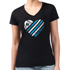 Miami Marlins G-III 4Her by Carl Banks Women's Super-Slim Fit Lightweight Heart V-Neck T-Shirt Discount