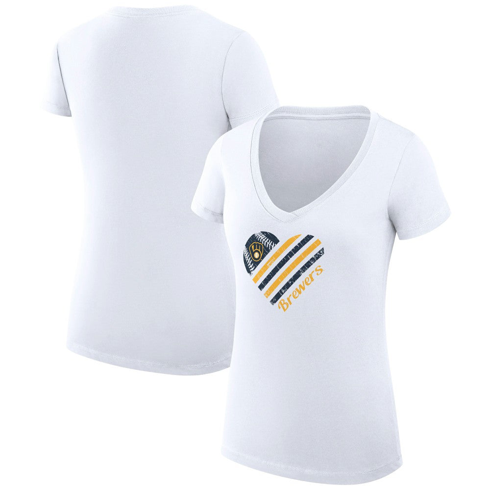 Milwaukee Brewers G-III 4Her by Carl Banks Women's Super-Slim Fit Lightweight Heart V-Neck T-Shirt Outlet