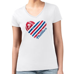 Philadelphia Phillies G-III 4Her by Carl Banks Women's Super-Slim Fit Lightweight Heart V-Neck T-Shirt for sale
