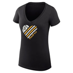 San Diego Padres G-III 4Her by Carl Banks Women's Super-Slim Fit Lightweight Heart V-Neck T-Shirt Sale