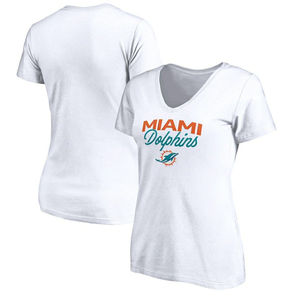 Miami Dolphins Women's Depth Chart V-Neck T-Shirt - White - NFL