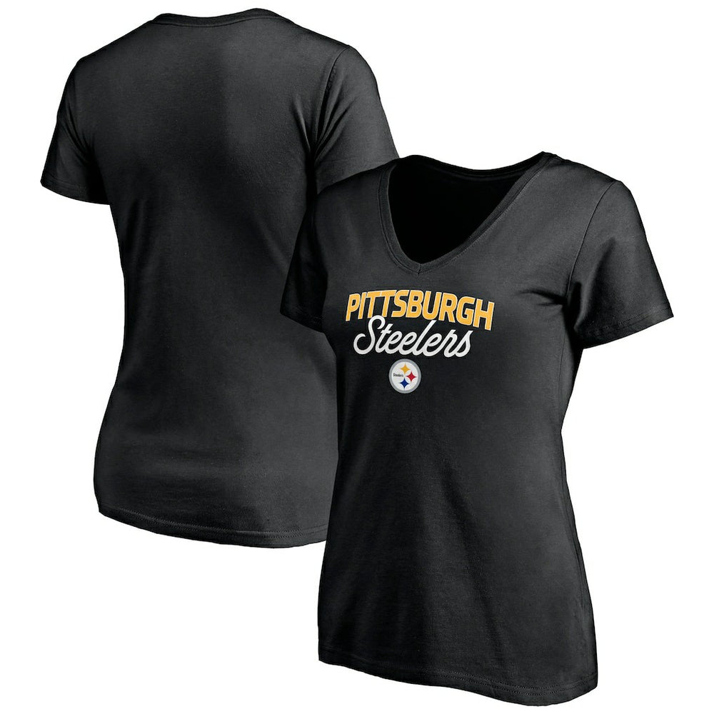 Pittsburgh Steelers Women's Depth Chart V-Neck T-Shirt - Black - NFL