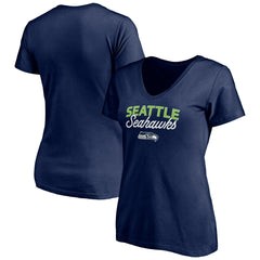 Seattle Seahawks Women's Depth Chart V-Neck T-Shirt - College Navy - NFL