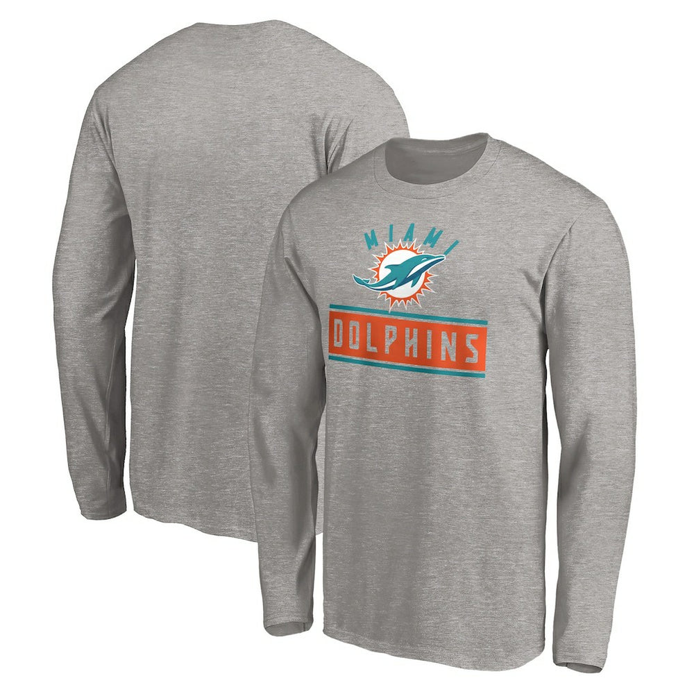 Miami Dolphins Team Arch Knockout Long Sleeve T-Shirt - Heather Gray - NFL