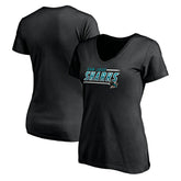 San Jose Sharks Women's Mascot In Bounds V-Neck T-Shirt - Black | NHL near me