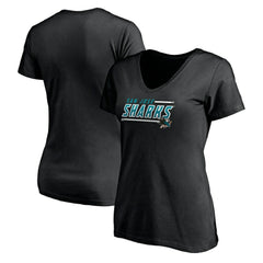 San Jose Sharks Women's Mascot In Bounds V-Neck T-Shirt - Black | NHL near me