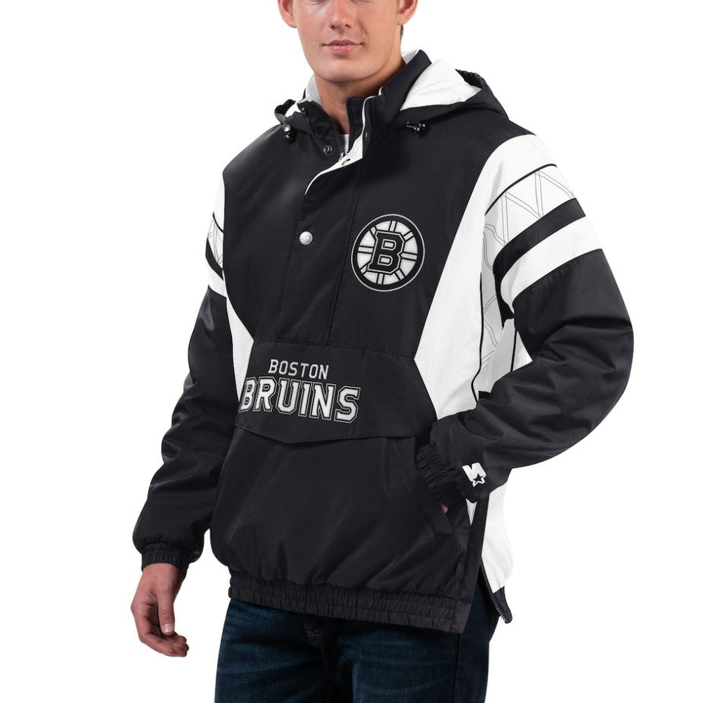 Boston Bruins Starter x NHL Black Ice Home Team Half-Zip Pullover Hoodie - Black/White | NHL sale