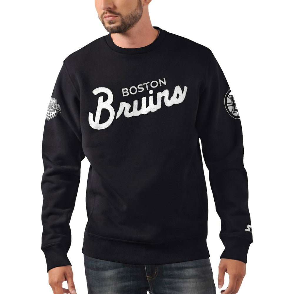 Boston Bruins Starter x NHL Black Ice Cross Check Pullover Sweatshirt - Black | NHL sale