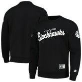 Chicago Blackhawks Starter x NHL Black Ice Cross Check Pullover Sweatshirt - Black | NHL Lifestyle