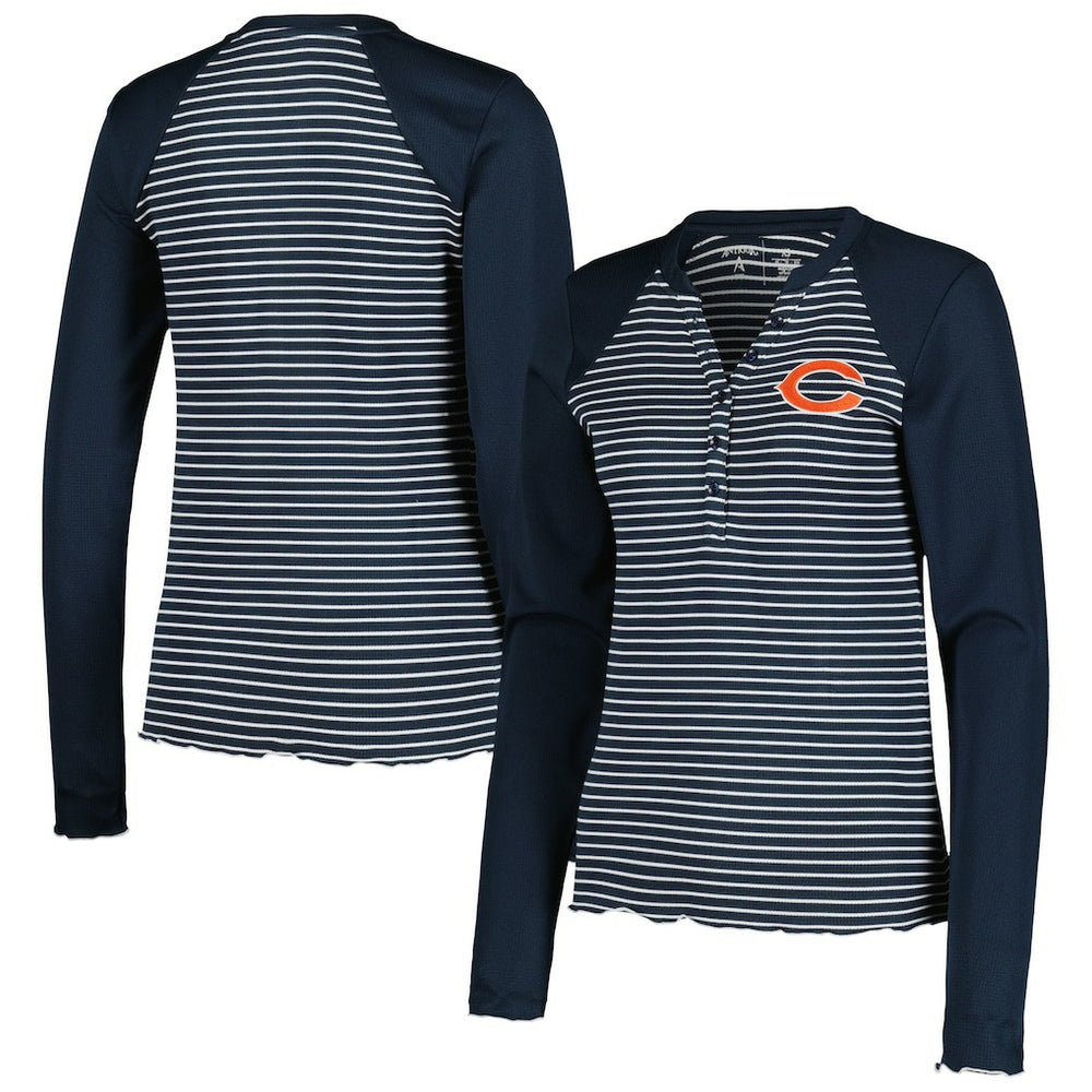 Chicago Bears Antigua Women's Maverick Waffle Henley Long Sleeve T-Shirt - Navy - NFL