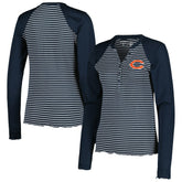 Chicago Bears Antigua Women's Maverick Waffle Henley Long Sleeve T-Shirt - Navy - NFL