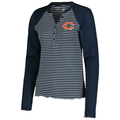 Chicago Bears Antigua Women's Maverick Waffle Henley Long Sleeve T-Shirt - Navy - NFL