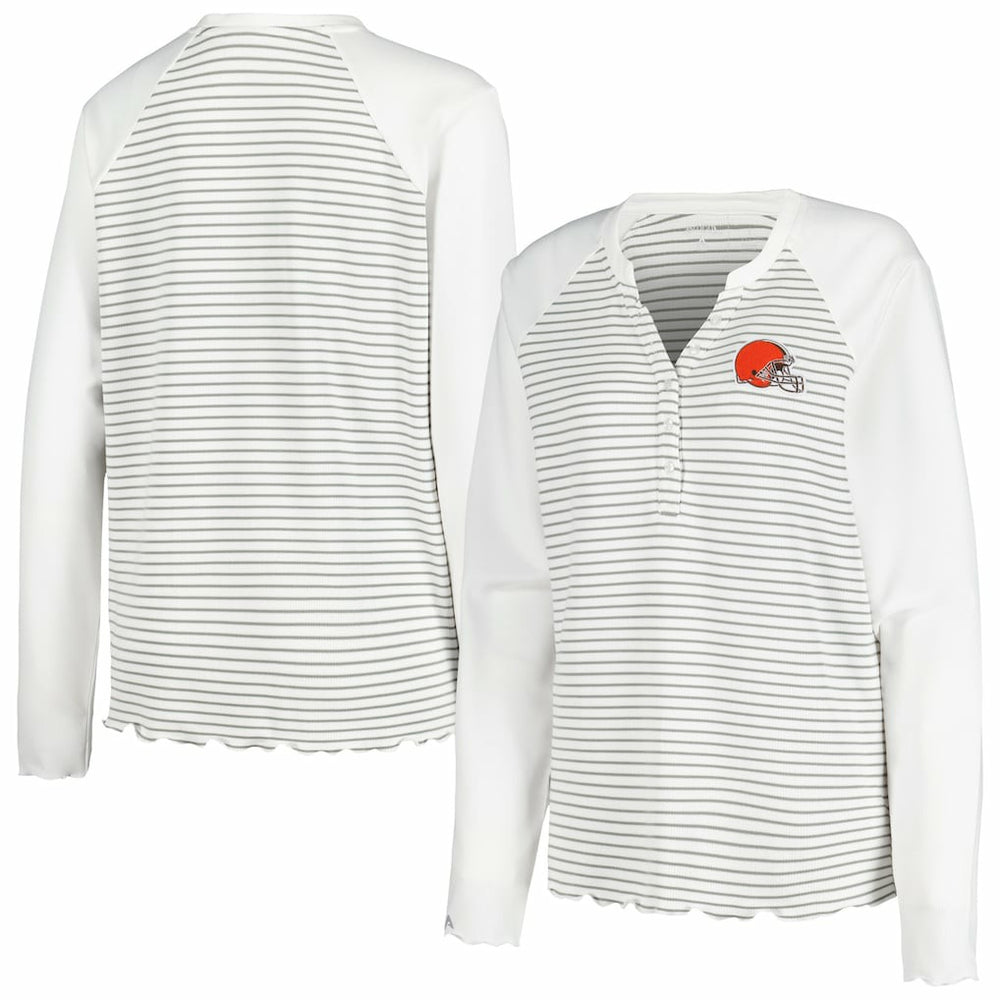 Cleveland Browns Antigua Women's Maverick Waffle Henley Long Sleeve T-Shirt - White - NFL
