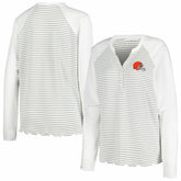 Cleveland Browns Antigua Women's Maverick Waffle Henley Long Sleeve T-Shirt - White - NFL