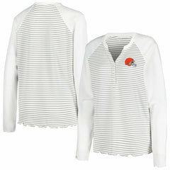 Cleveland Browns Antigua Women's Maverick Waffle Henley Long Sleeve T-Shirt - White - NFL