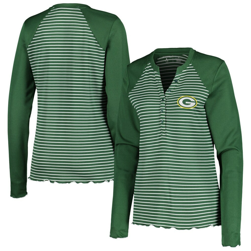 Green Bay Packers Antigua Women's Maverick Waffle Henley Long Sleeve T-Shirt - Green - NFL