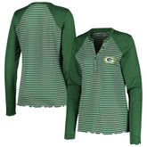 Green Bay Packers Antigua Women's Maverick Waffle Henley Long Sleeve T-Shirt - Green - NFL