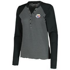 Pittsburgh Steelers Antigua Women's Maverick Waffle Henley Long Sleeve T-Shirt - Black - NFL
