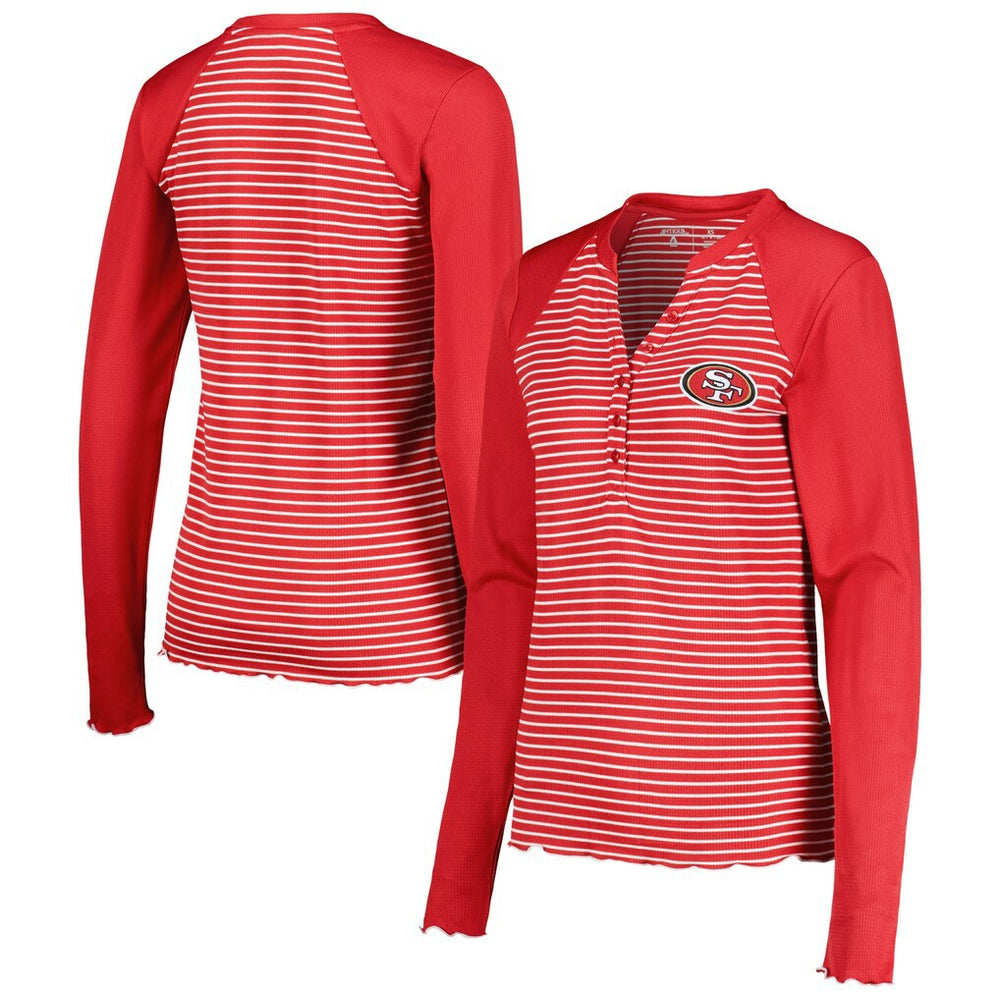 San Francisco 49ers Antigua Women's Maverick Waffle Henley Long Sleeve T-Shirt - Scarlet - NFL