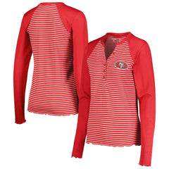 San Francisco 49ers Antigua Women's Maverick Waffle Henley Long Sleeve T-Shirt - Scarlet - NFL