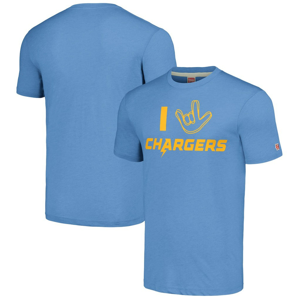 Los Angeles Chargers Homage Unisex The NFL ASL Collection by Love Sign Tri-Blend T-Shirt - Powder Blue - NFL