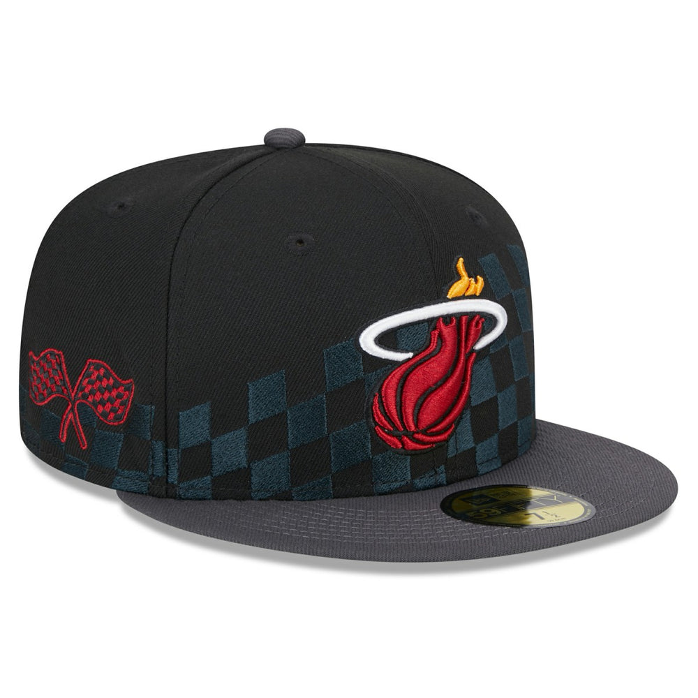 New Era Miami Heat Rally Drive Checkerboard 59FIFTY Crown Fitted Hat Black