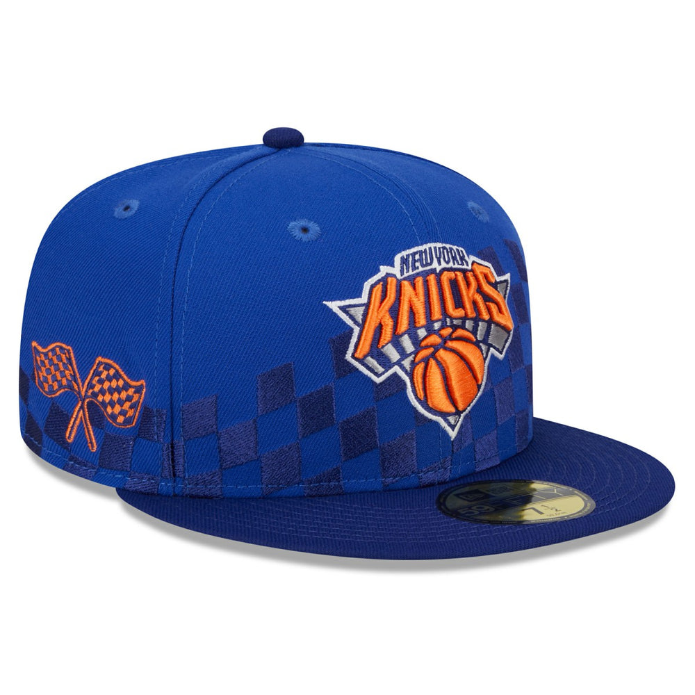 New Era New York Knicks Rally Drive Checkerboard 59FIFTY Crown Fitted Hat Blue