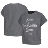 Los Angeles Lakers The Wild Collective Women's Embroidered Fleece Raglan Short Sleeve Pullover Sweatshirt Gray