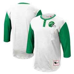 New York Jets Legacy Slub Henley 3/4 Sleeve T-Shirt - White - Mitchell & Ness