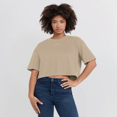 Buffalo Bills Women's Elements Super Soft Boxy Cropped T-Shirt - Khaki - Fanatics