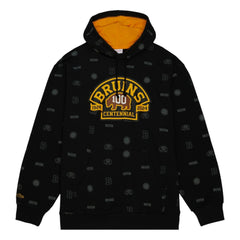 Boston Bruins Mitchell & Ness 100th Anniversary Allover Print Pullover Hoodie - Black | NHL on sale