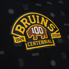 Boston Bruins Mitchell & Ness 100th Anniversary Allover Print Pullover Hoodie - Black | NHL on sale
