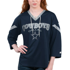 Dallas Cowboys Starter Women's Rally Lace-Up 3/4-Sleeve T-Shirt - Navy - NFL