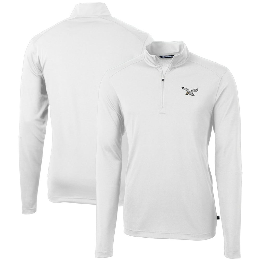 Philadelphia Eagles Cutter & Buck Gridiron Classics Big & Tall Virtue Eco Pique Recycled Quarter-Zip Pullover Top - White - NFL