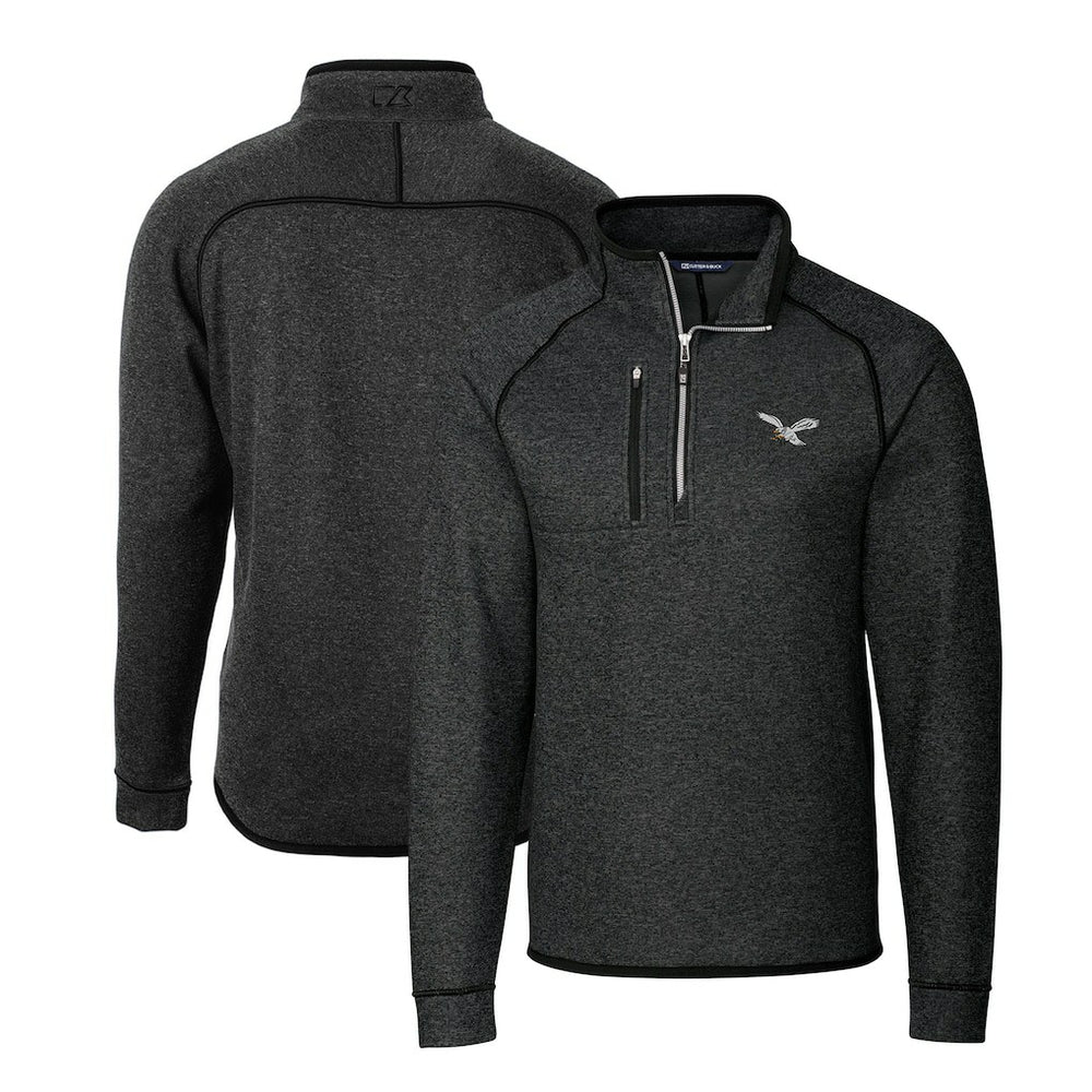 Philadelphia Eagles Cutter & Buck Gridiron Classics Big & Tall Mainsail Sweater-Knit Half-Zip Pullover Jacket - Heather Gray - NFL